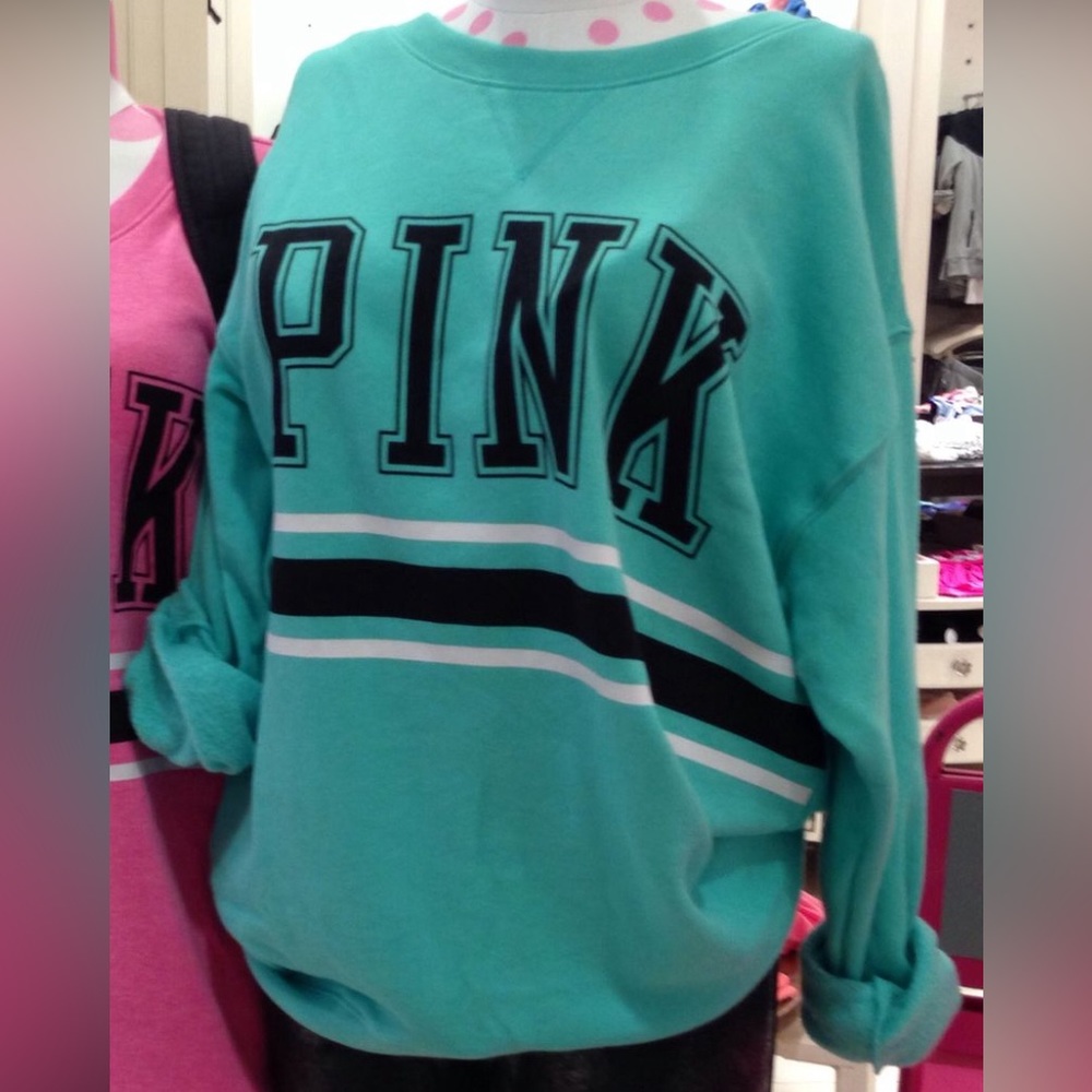 Victoria's Secret PINK Mint Blue Green Collegiate Oversized Tunic Sweatshirt - Picture 3 of 7